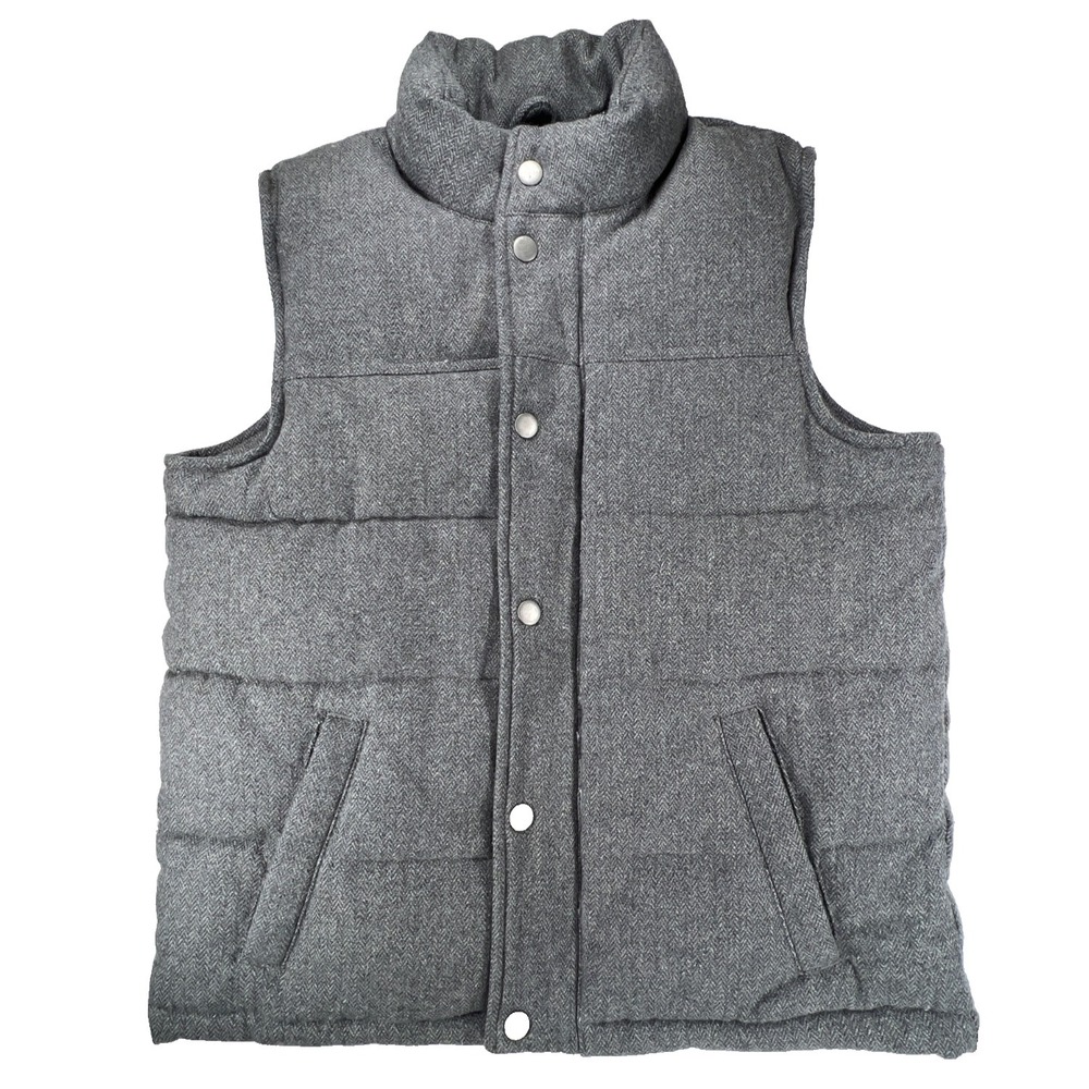 Old Navy Vest Mens Small Gray Herringbone Wool Blend Puffer Heavy Duty Warm